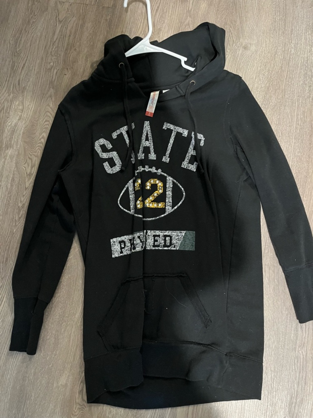 Black 'State' Graphic Hoodie Dress with Yellow Accents